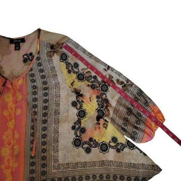 Style & Co. Petite Women's Floral Print Boho Style 3/4 Sleeve Flowy Blouse PL - Picture 12 of 14